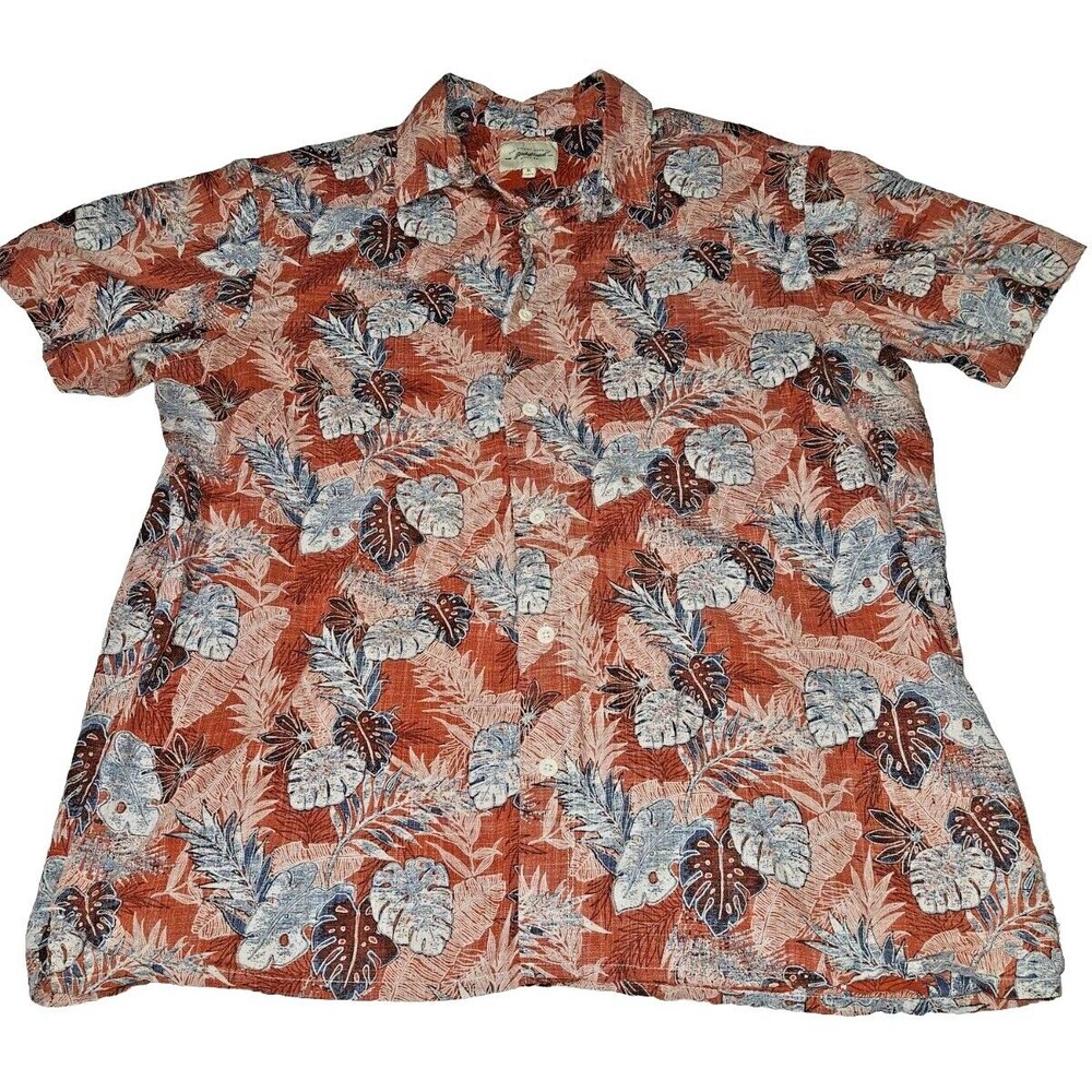 Mens Shirt Hawaiian Red Head Brand Co XL red orange Button Tropical Aloha